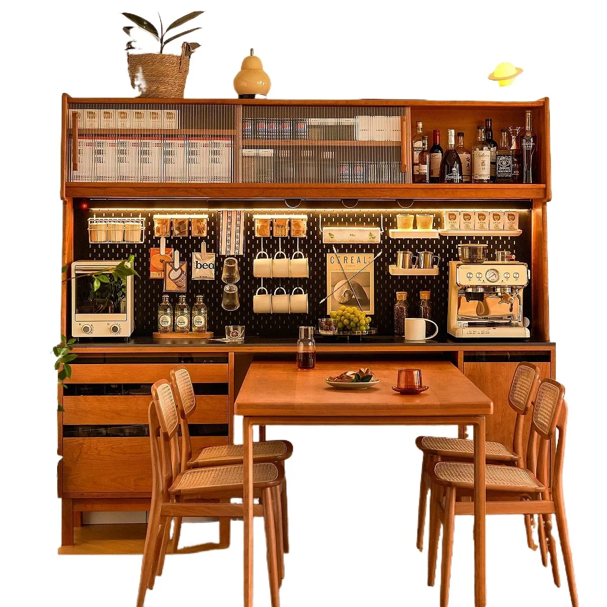Cherry wood dining side cabinet retractable solid wood tea cabinet, small apartment living room locker