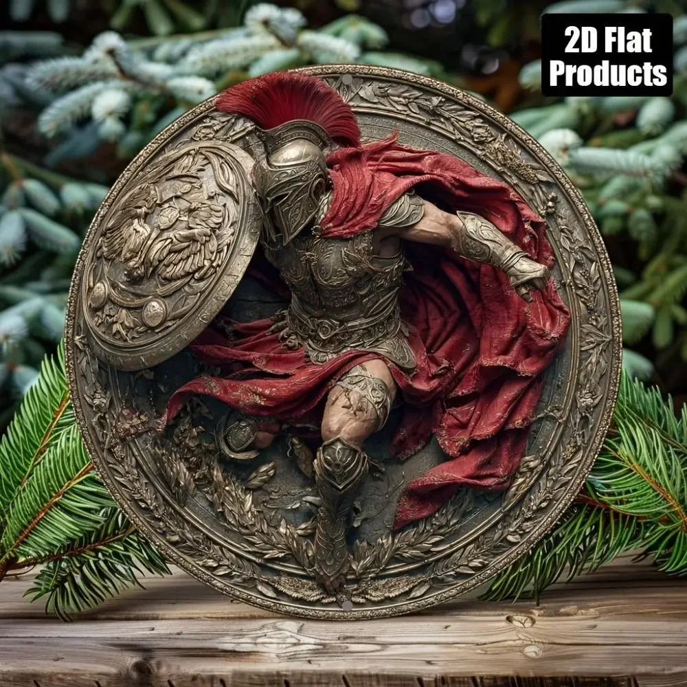 CIFBUY 1pc Medieval Knight Logo Round Metal Tin Sign, Custom Shield Crest Badge, Vintage Armor Design Matte Aluminum Wall Decor
