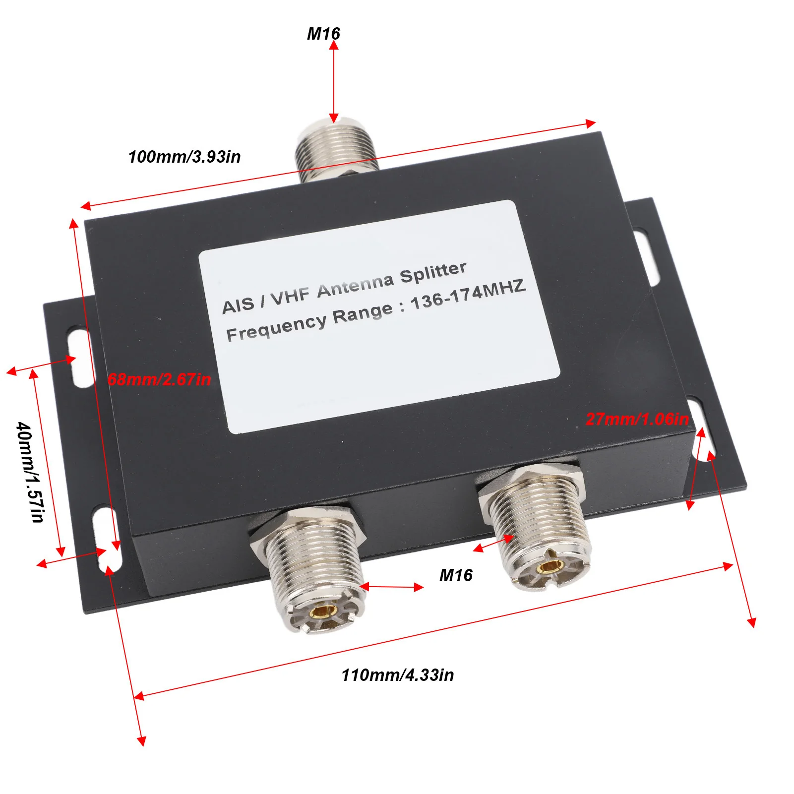 Antennas Power Splitter 2 Ways 136 to 174MHz 100W VHF AIS Antenna Splitter Divider for Ship Marine System