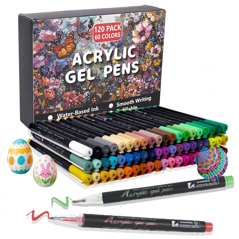120 Pcs Acrylic Gel Pens Set 60 Colors, Nail Art Pens Waterproof DIY Drawing Pens for Stone, Wood, Glass, Art Painting Adults