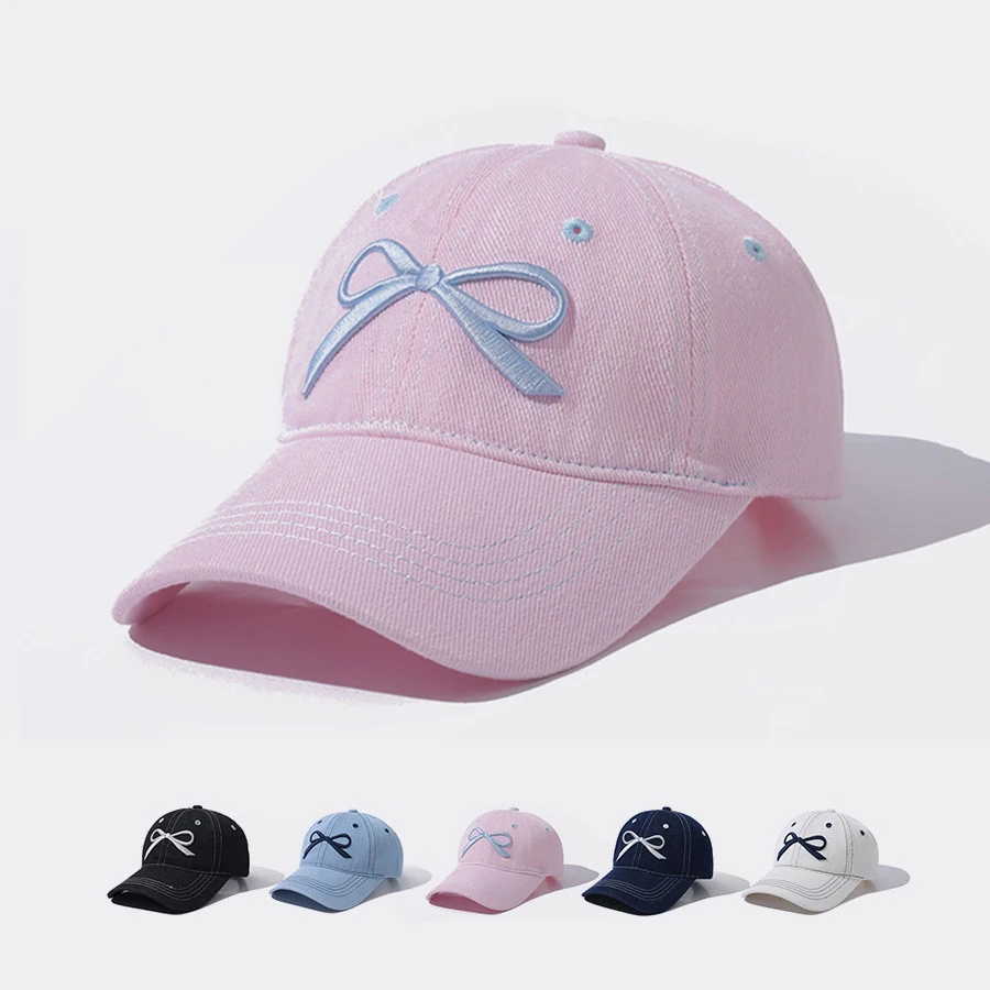 Gorra de béisbol bordada con lazo para mujer, gorra de visera ancha, sombreado, dulce y encantador, verano y otoño