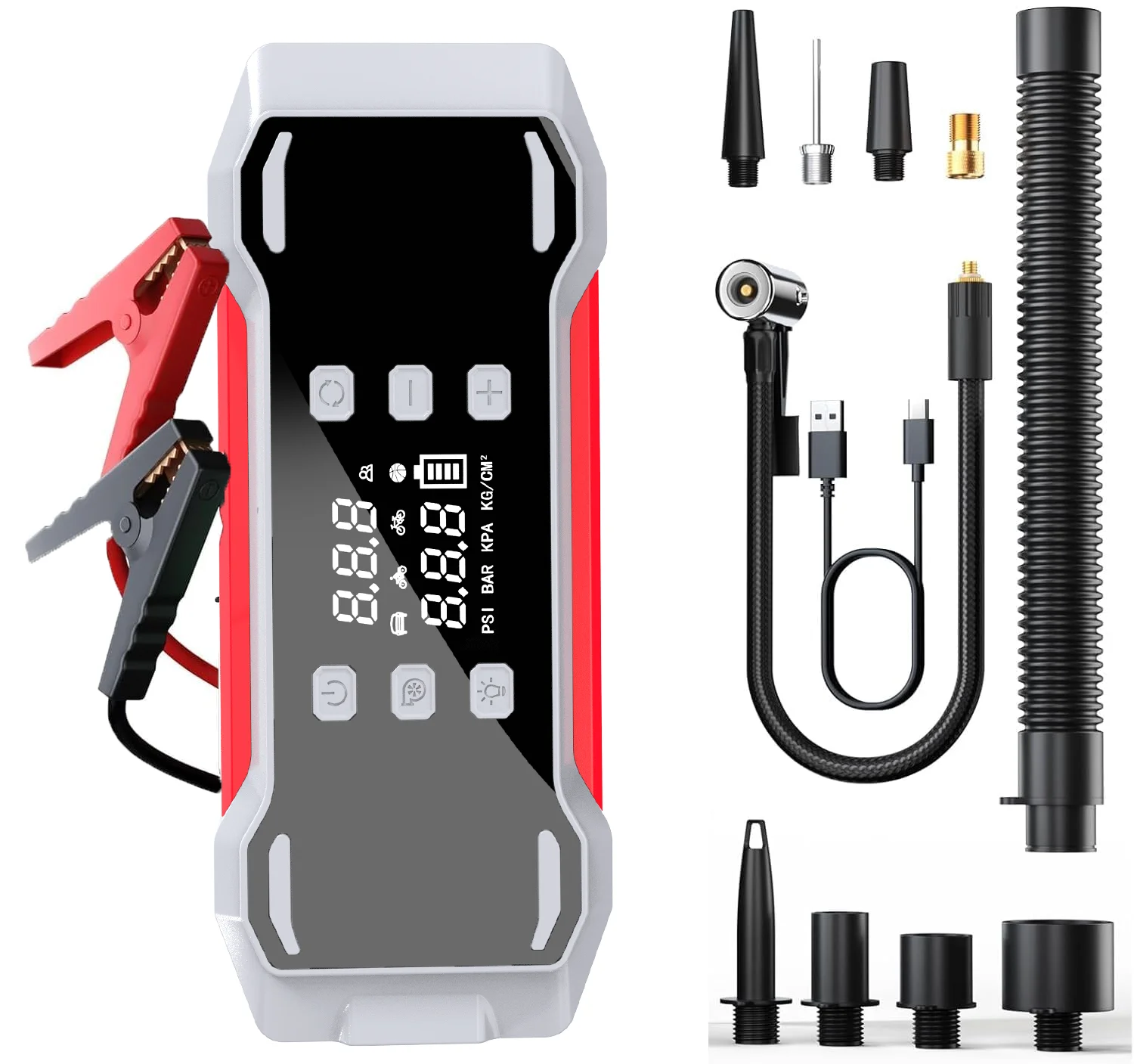 Car starter power inflatable pump 4-in-1 1500A current 150 PSI air pump car battery emergency booster starter device car starter