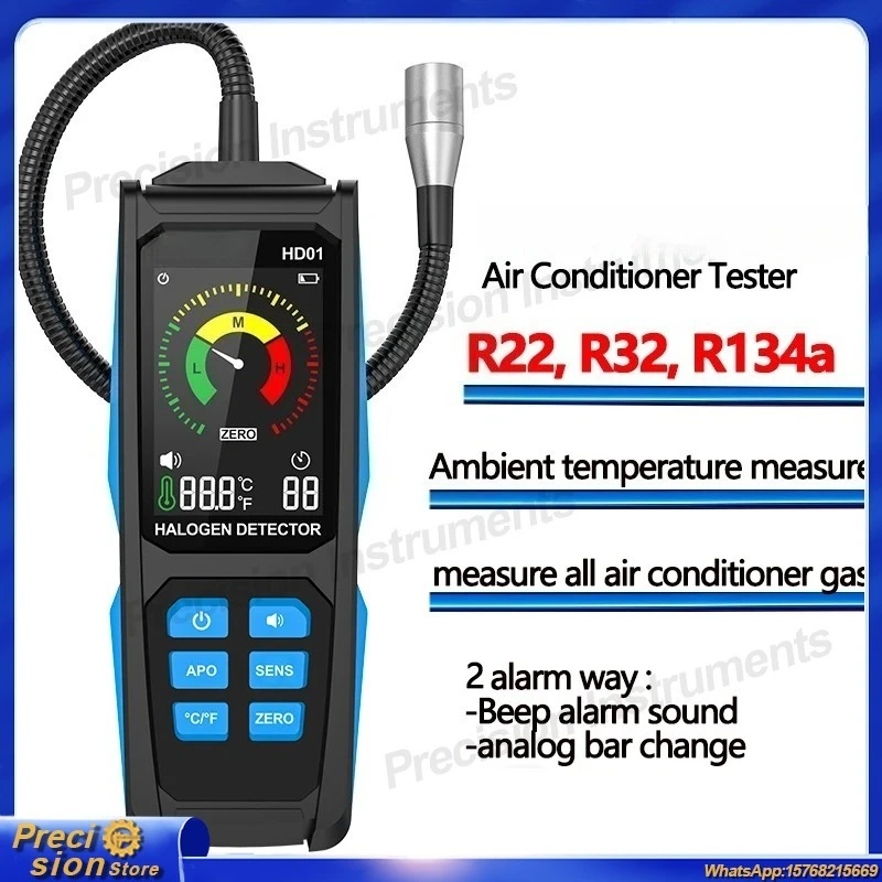 HD01 Freon Leak Detector for R22 R32 R134a Halogen Refrigerant Gas HVAC System Air Conditioner Tester High Sensitivity