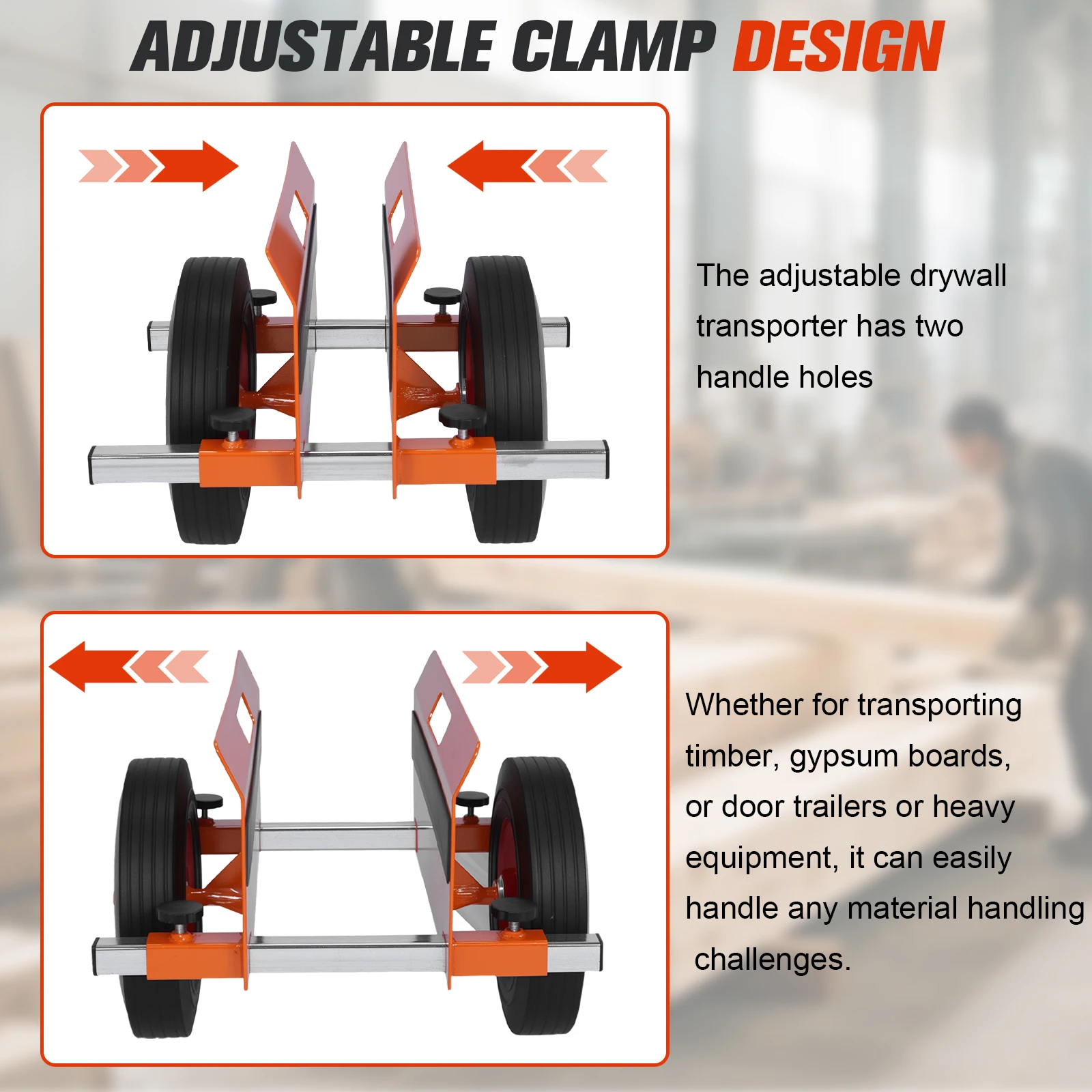 

Panel Dolly with Solid Rubber Wheels Adjustable Drywall Mover 1100LBS Capacity with Handle for Wood Plywood Door Fence Sheetrock