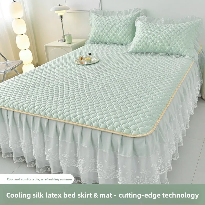 

Ice Silk Latex Cooling Mat 2025 New Sle Bed Skirt Summer Cool Sensation Home Use Princ Sle Soft Mat hine Waable T...