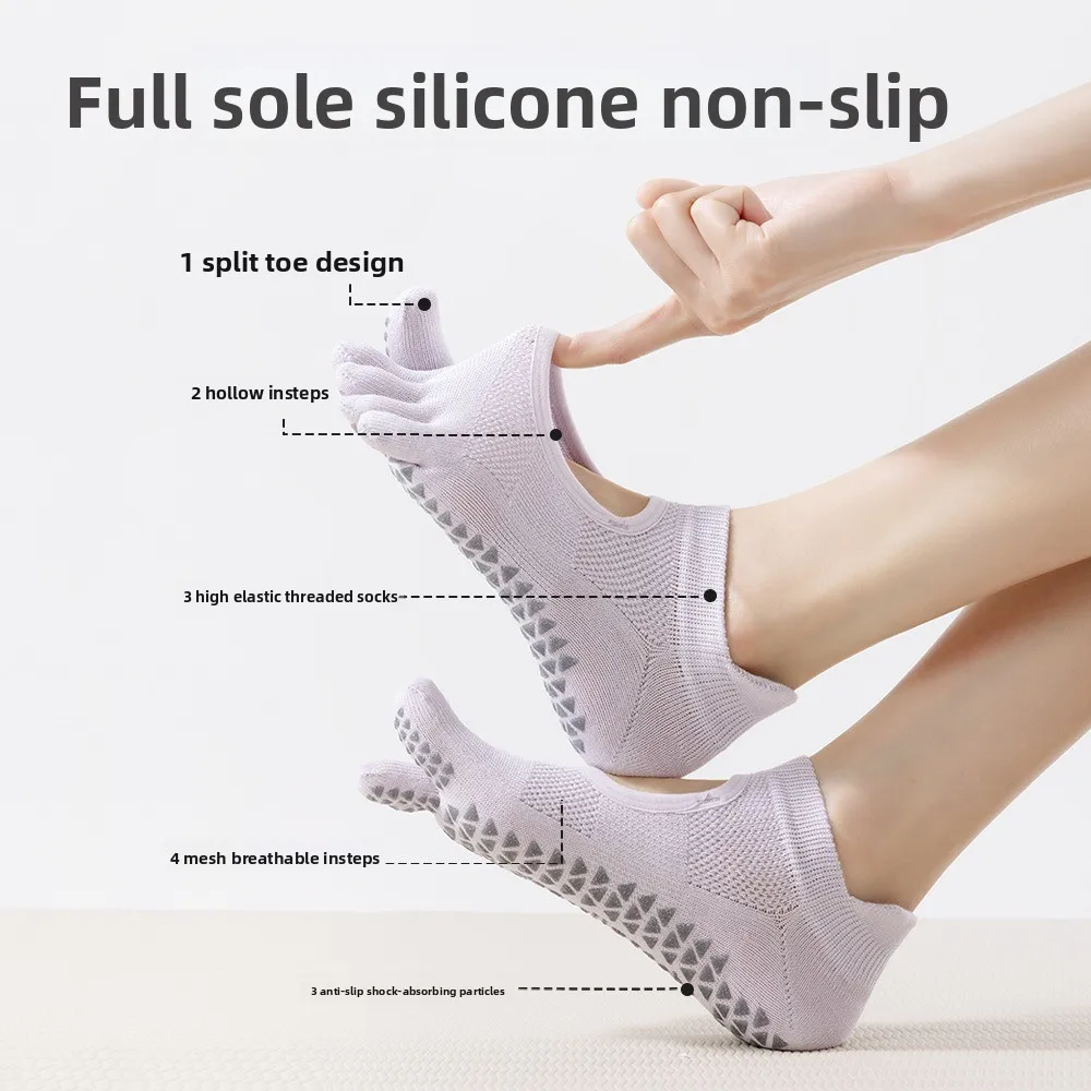 جديد شبكة بيلاتيس اليوغا الجوارب عدم الانزلاق تنفس الباليه قارب الجوارب لينة بلون خمسة أصابع الجوارب لممارسة الرقص