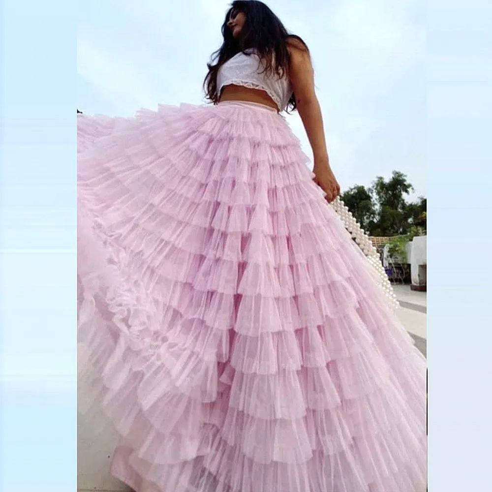 Mooie taartrok Gelaagde elastische taille Tutu Lange verjaardagsfeestjerok Midi Gezwollen tule rok Lange zomervakantierok 2026