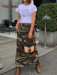 Women's Sexy Camouflage Print Pockets High Waist Maxi Skirts Female Safari Slim Fit Long Skirt 2023 Spring Fall New