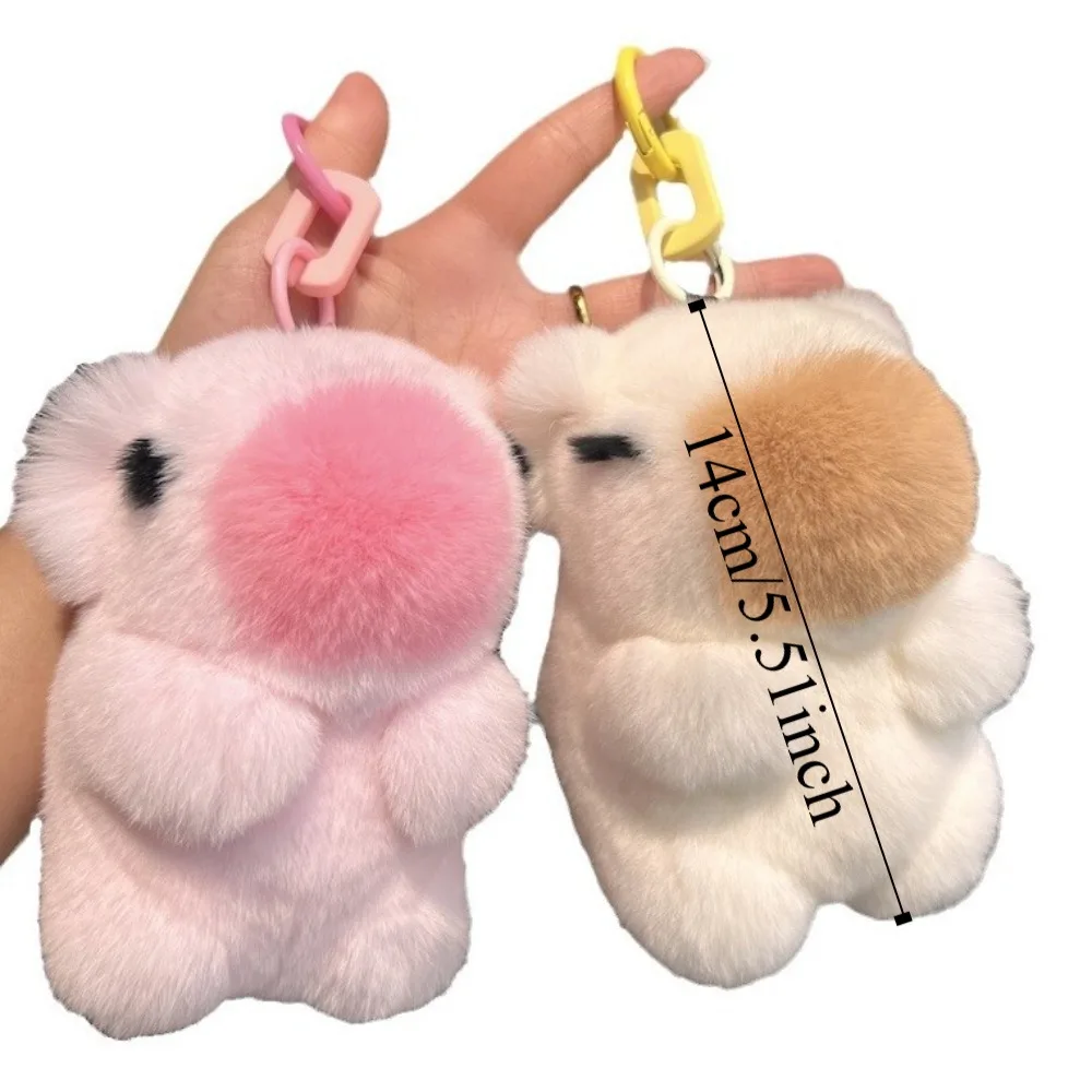 Kanter-Pendentif en peluche Capybara en fourrure de lapin, porte-clés en peluche Capybara, ornement moelleux, cartable beurre