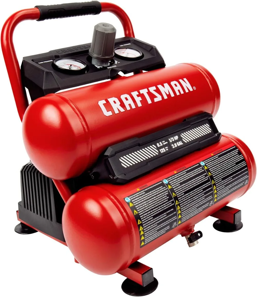 Compresseur d'air portable, outil pneumatique double précieux, 2 gallons, 1/3 HP, sans huile, pression maximale de 125 PSI, modèle CMXECXA0220242, rouge