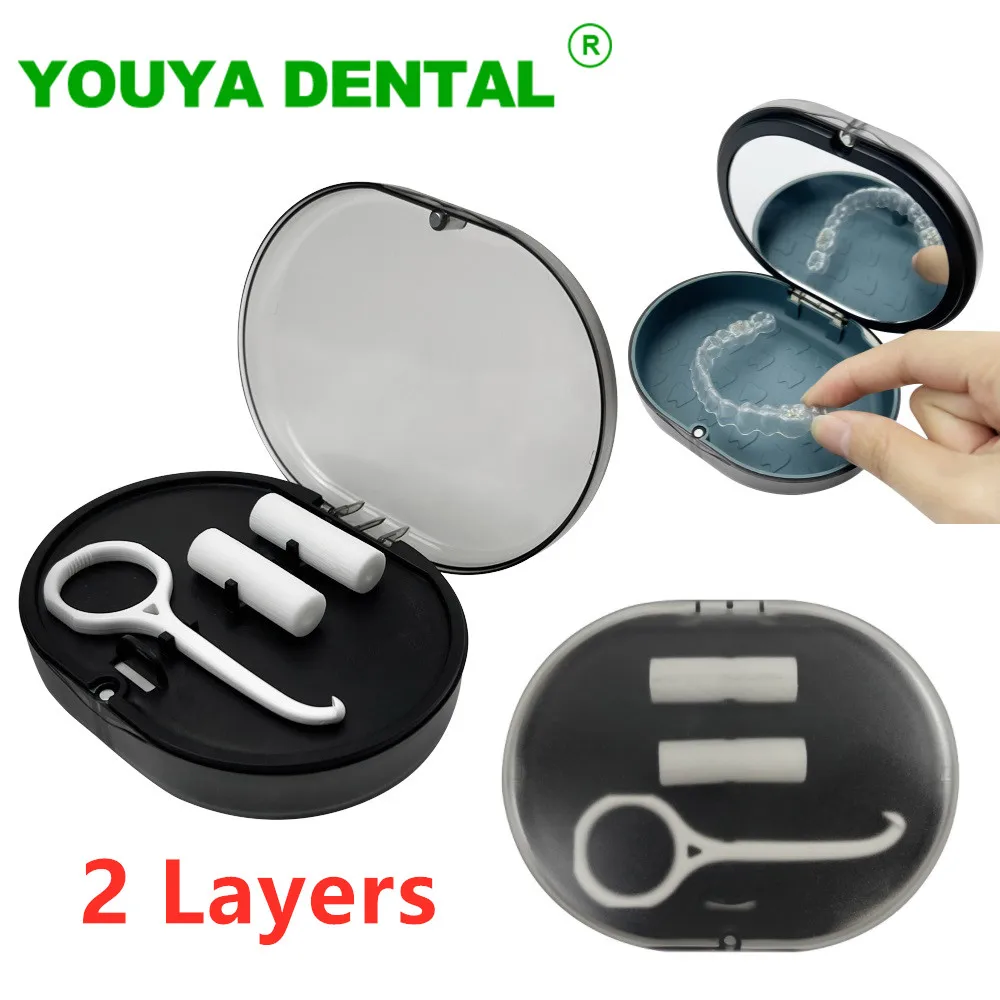 

2 Layers Dental Retainer Case Orthodontic Storage Box With Aligner Chewies Invisible Removable Braces Remover Ortho Organizer