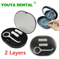 2 Layers Dental Retainer Case Orthodontic Storage Box With Aligner Chewies Invisible Removable Braces Remover Ortho Organizer