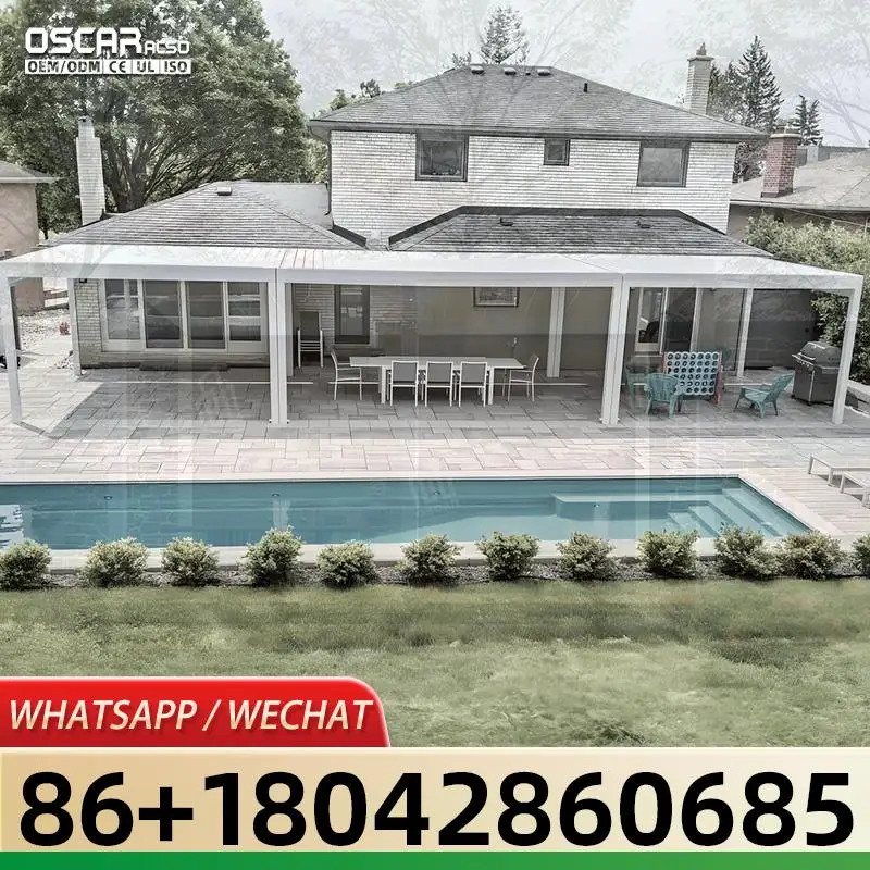 4m X 4m Terrace Luxury Garden Patio Cover Canopy Louver Roof Aluminum Outdoor Shelter Shade Structure for Backyard Balcony Outdo