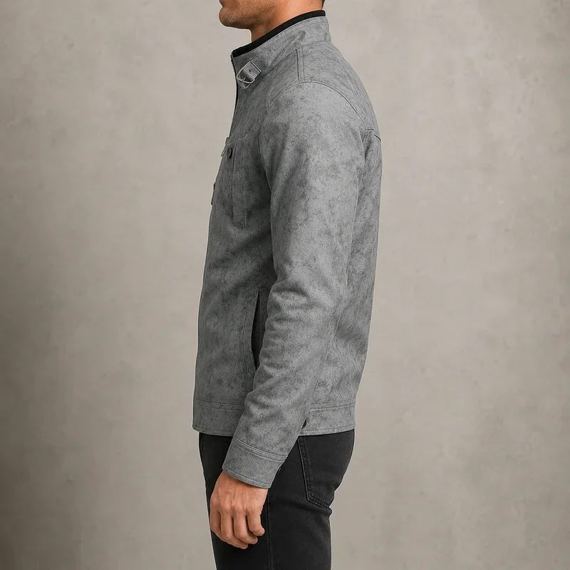 Men's Utility Jacket Stand Collar Multi Pocket Full Zip Shoulder Epaulets Chest Pockets Long Sleeve Regular Fit Casual