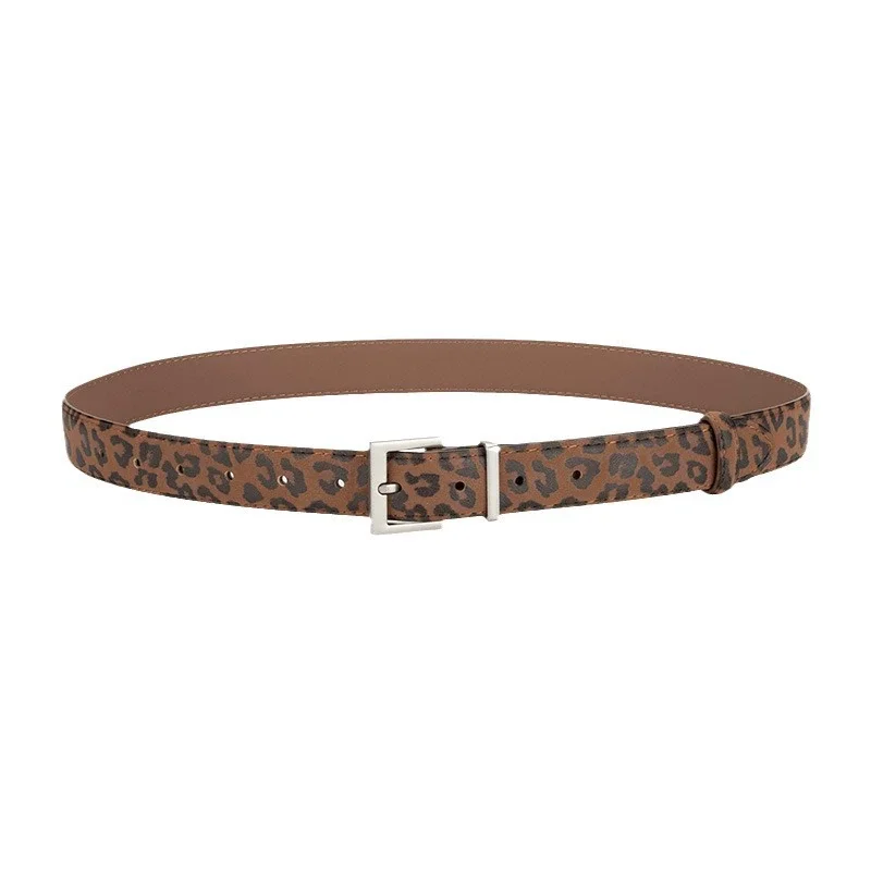 

Women's Silver Buckle Genuine Leather Leopard Corset Female Cummerbund Coat Waistband Dress Decration Narrow Belt J1026