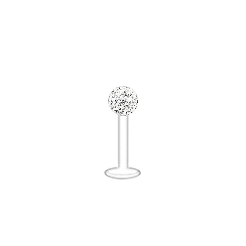 2X Acrylic Labret Monroe Lip Ring 6-12mm Bar Flexible Epoxy Coved Crystal 3mm Ball Ear Tragus Stud Retainer Piercing