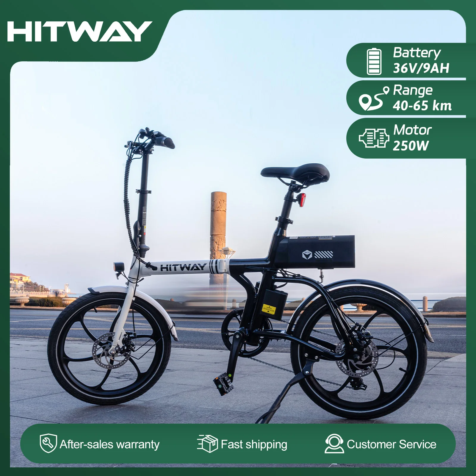 HITWAY faltbares E-Bike mit 20-Zoll-Rädern, 250W, MAX 25KM/H, 36V 9Ah Lithium-Ionen-Akku, Reichweite von 40-65 km, für Erwachsene, städtisches Pendeln.