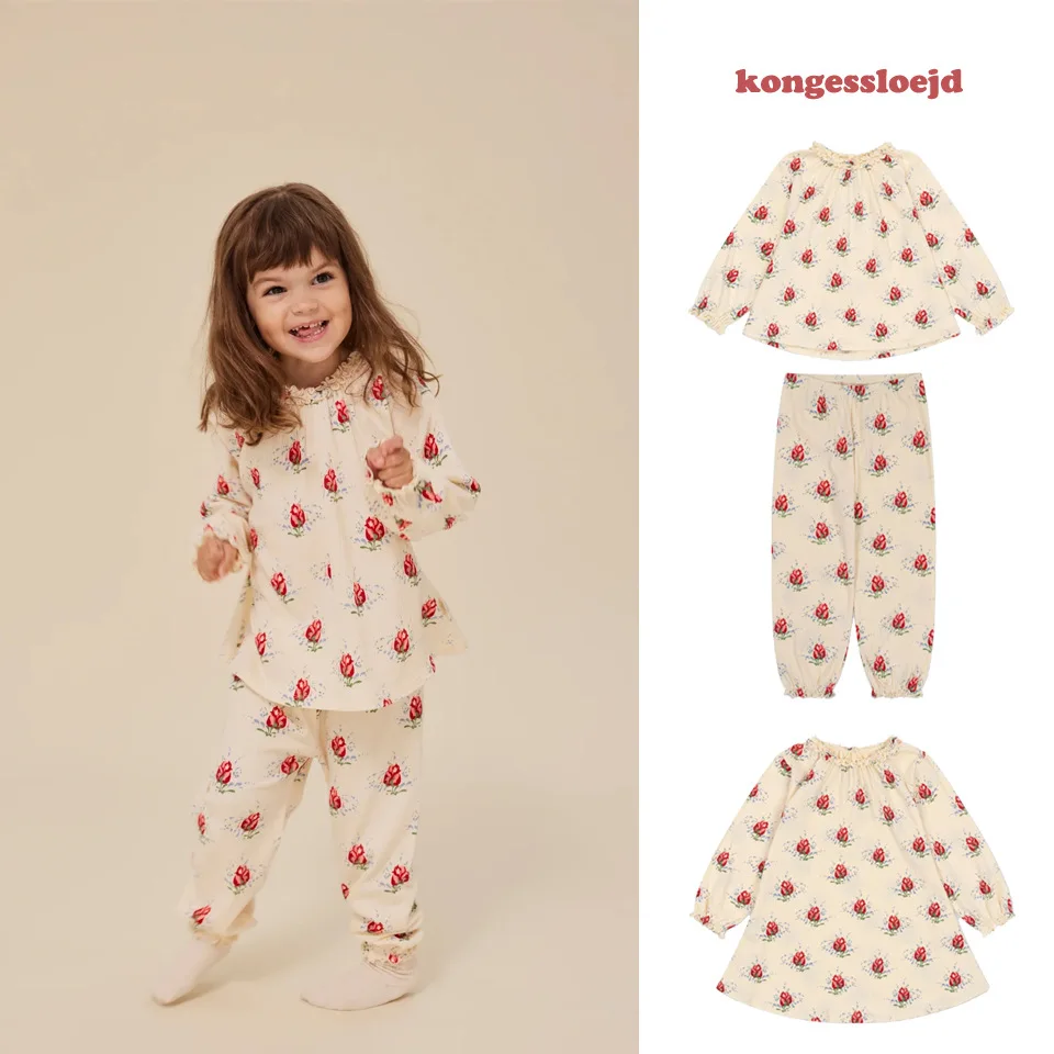 

Весна-лето 25, сток KS в одном стиле, кружевное платье с длинными рукавами и розовым цветочным принтом, домашний костюм с рюшами для девочек