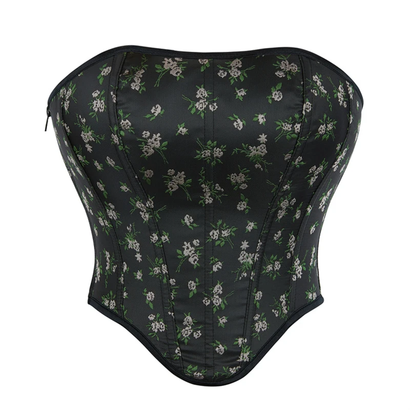 

Sexy Women Overbust Corset Crop Top Black Fashion Flower Print Side Zipper Shapewear Body Shaper Bustier Gothic Vintage Kорсет