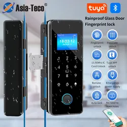 IP54 Waterproof Tuya Bluetooth Smart Door Lock Fingerprint Electronic Rim Lock For Glass Door support Remote Control App Unlock