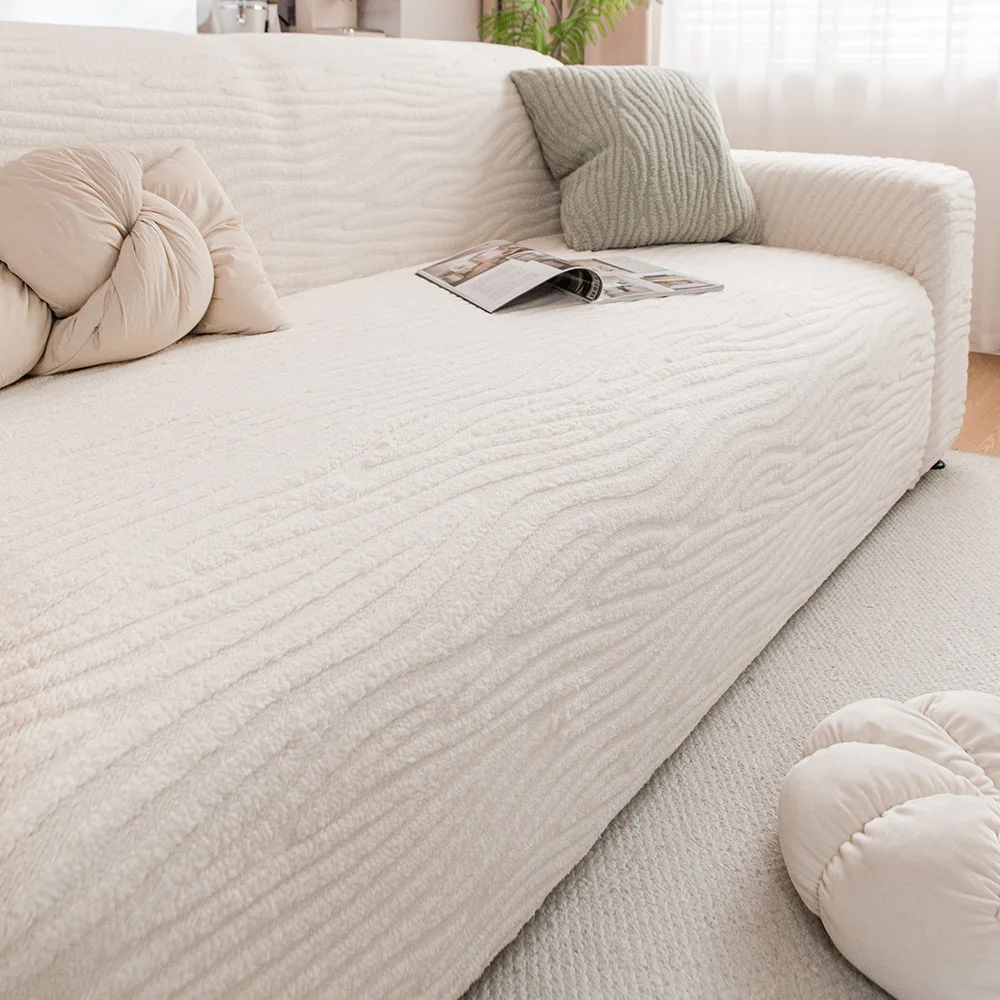 Autumn and Winter Plush Sofa Cushion, Winter Integrated Sofa Cover, Fixed Anti Slip and Anti Cat Scratch Seat Cushion