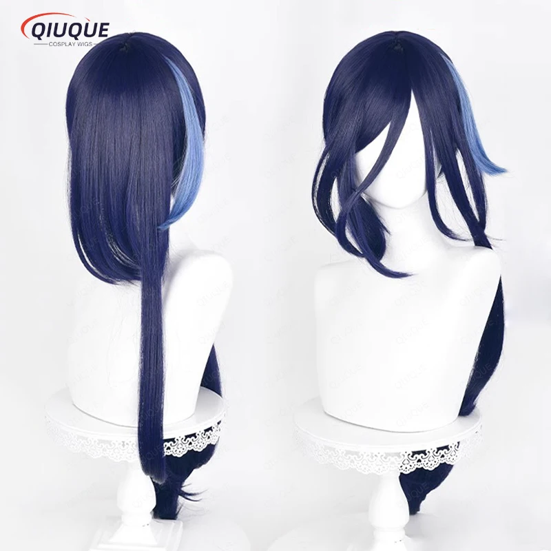 Game Impact Fontaine Clorinde Cosplay Wig Long Straight Blue Mix Heat Resistant Synthetic Hair Anime Wigs + Wig Cap