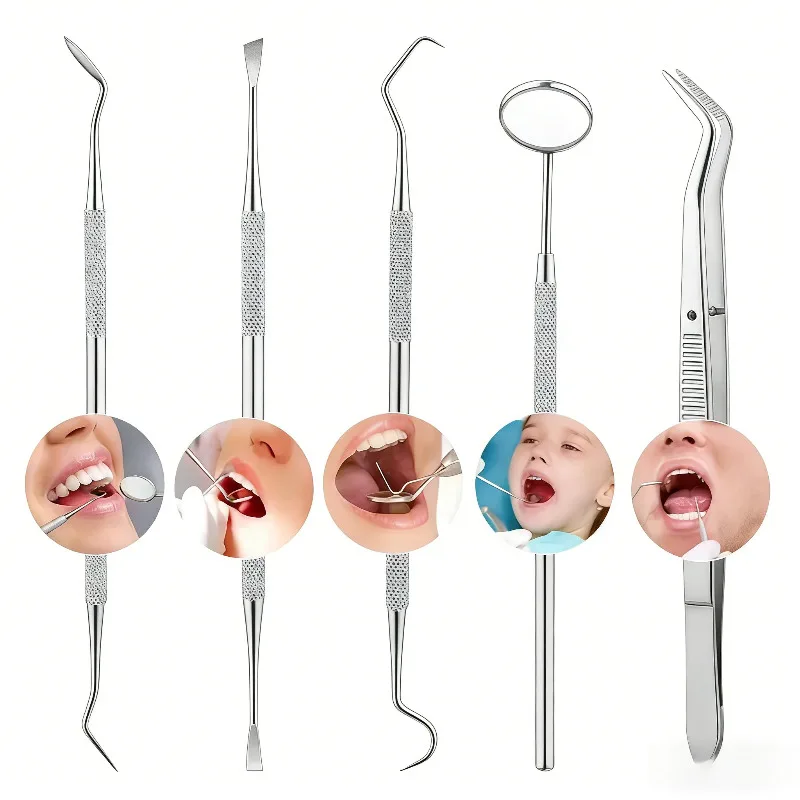 Dentistry 4Set 3-6PCS Stainless Steel Dental Tools Set Tartar Remover Kit Mouth Mirror Probe Tweezer Teeth Cleaning Hygiene