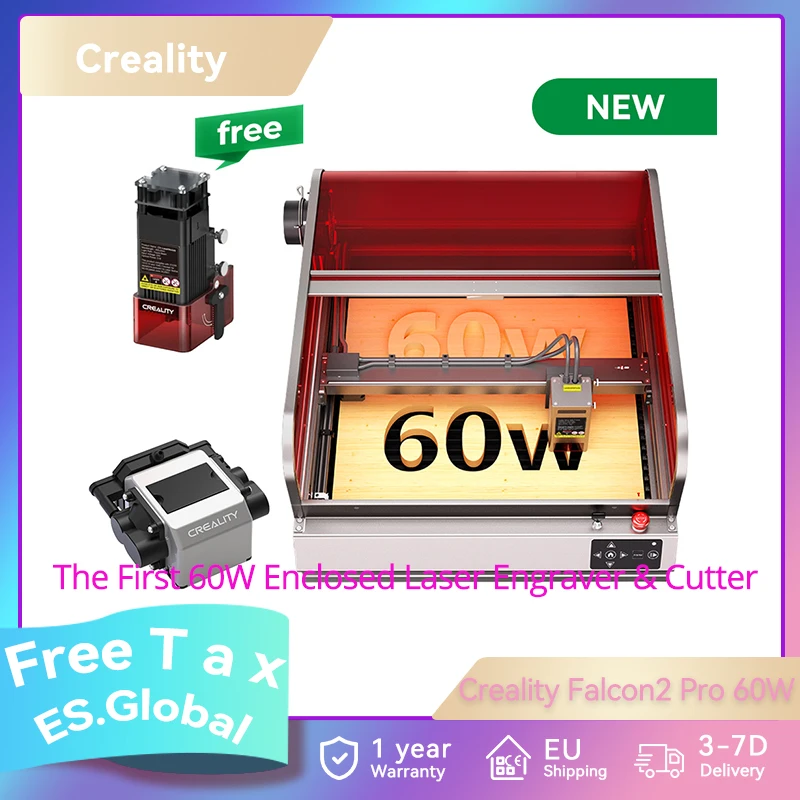 Creality Falcon2 Pro 60W Laser Engraver, Bonus with 1.6w Laser Module Air Assist Built-in Camera 700mm/min Max Speed 400mmx400mm