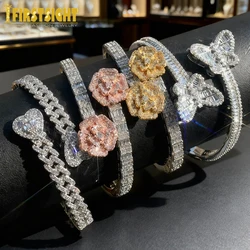 2025 New Iced Out Bling Opened Heart Flower Charm Bracelet AAA CZ Zircon Butterfly Bangle For Men Women Hip Hop Luxury Jewelry