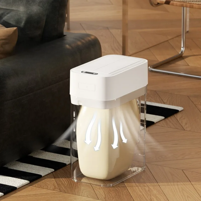 Smart trash can automatic packing induction home living room bedroom office automatic bag laying 2026 new 15L-ivory white