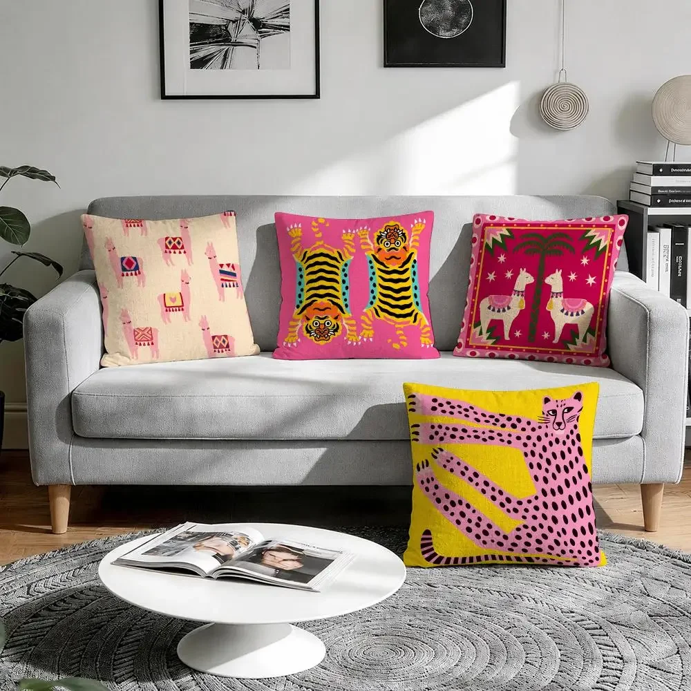 Eclectic Folk Art Cushion Cover Natural Breathable Durable Linen Printed Decor Pillow Case Sofa Bedroom
