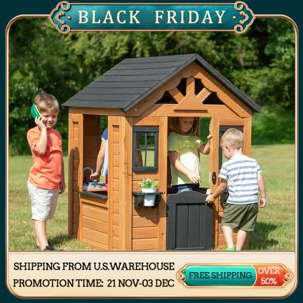 Playhouses, Backyard Discovery Sweetwater All Cedar Wooden Playhouse, Light Brown