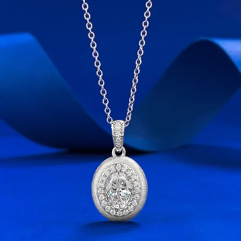 

S925 sterling silver retro egg shaped brushed pendant 5 * 7mm high-end versatile design necklace F