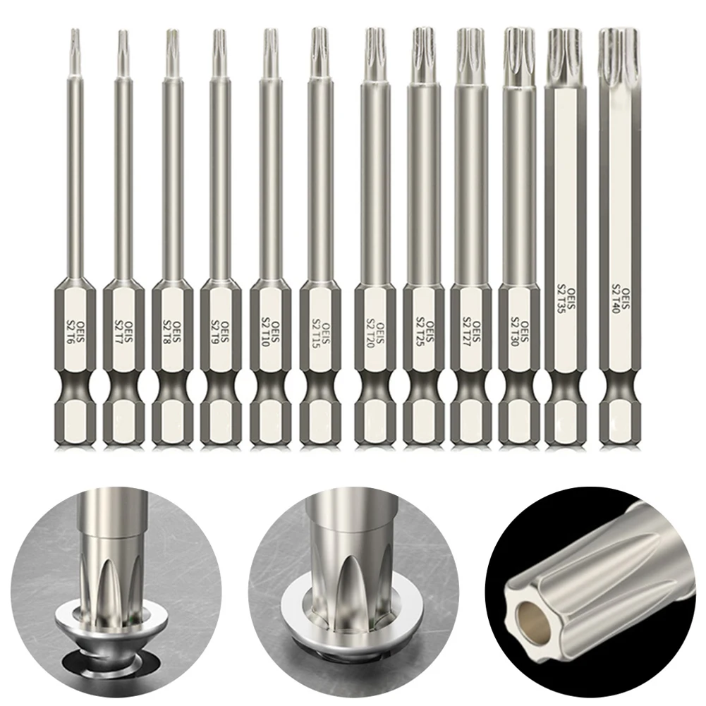 75mm Hollow Torx Screwdriver Bits 1/4 Inch Hex Shank Magnetic Head Screw Driver Bits T6-T40Hole For Electric Drills Screwdrivers