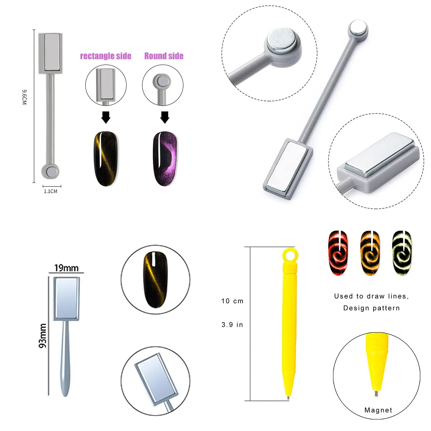 Cat Eye Magnetic for Nail: 14Pcs Cat Eye Gel Nail Polish Magnet Tools Set Strong Suction Nail Magnet Nails Square Magnet Stick