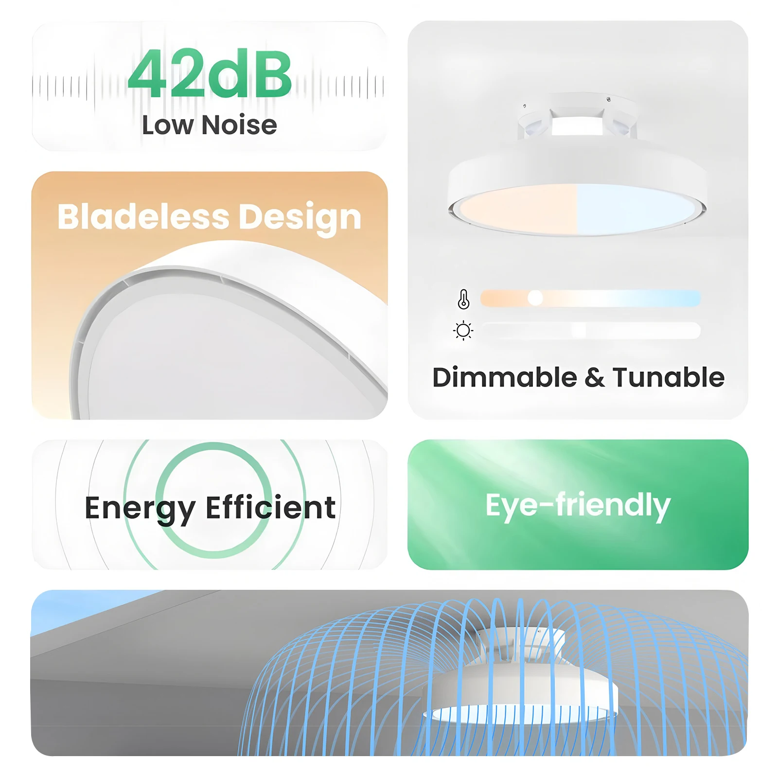 IRALAN Ceiling Fan with Light Simple Without Fan Blade Electric Fan Night Light Design Lighting Remote Control Dimming Fan Lamp