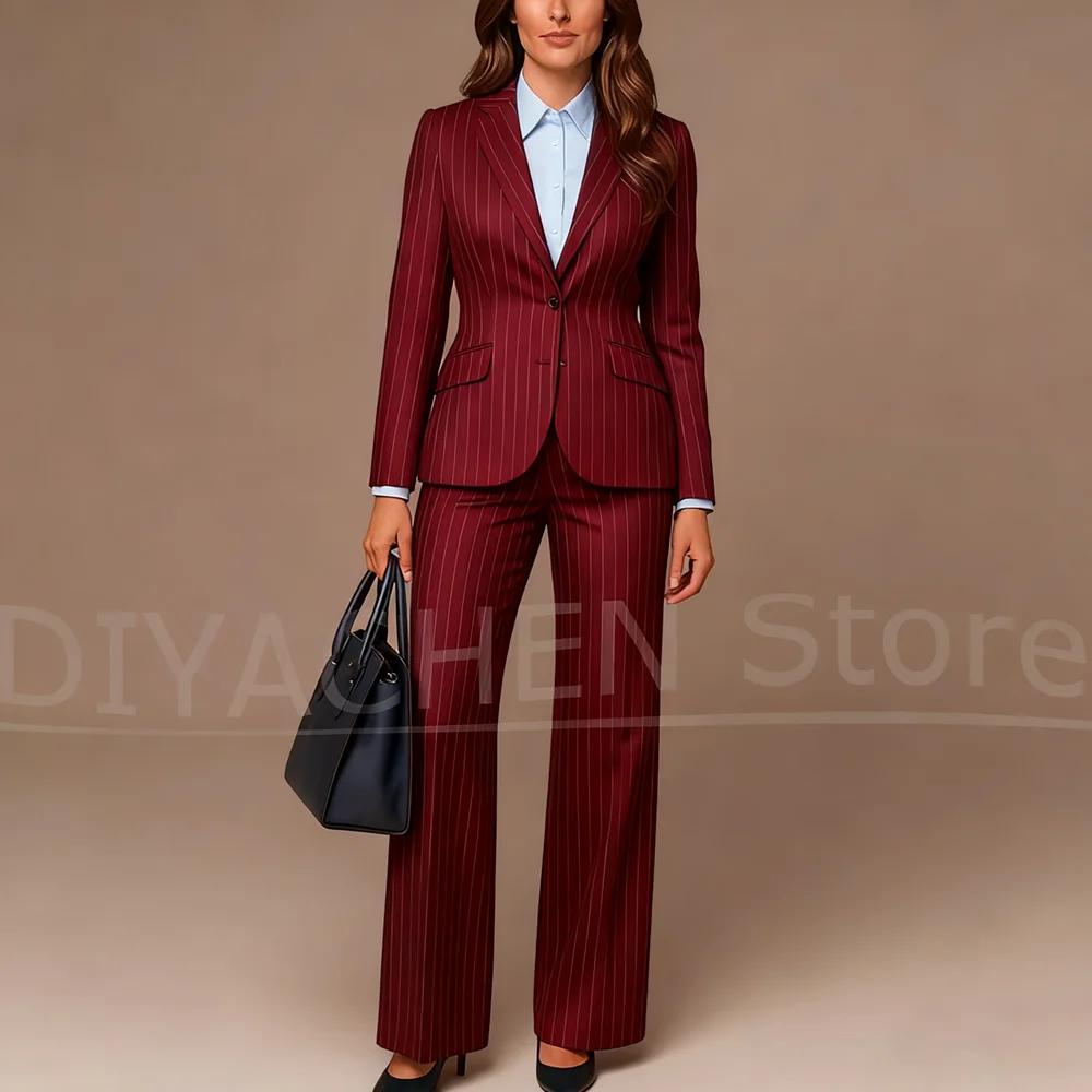 

Women's Striped Suit Set Formal Office Lady Business Outfit 2 Piece Fashion Notch Lapel Single Breasted Slim Fit Pants Suits