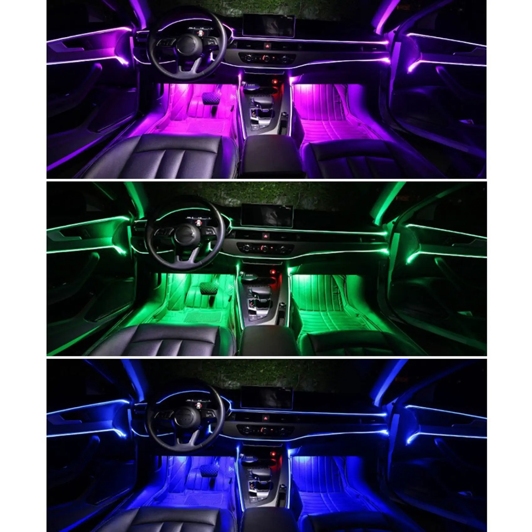 -SPOR 2X 6 In 1 RGB LED Atmosphere Car Light Interior Ambient Light Fiber Optic Strips Light By App Control DIY Music 8M Fiber