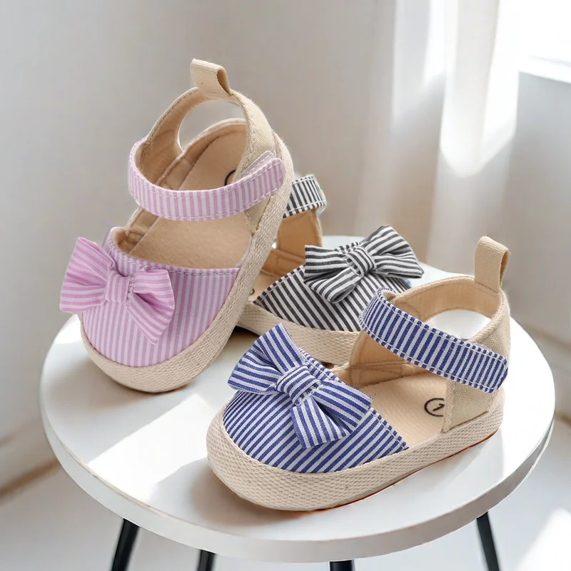 Baby Girl Summer Sandals 0-18M Cute Stripe Bow First Walker Soft Comfortable Newborn