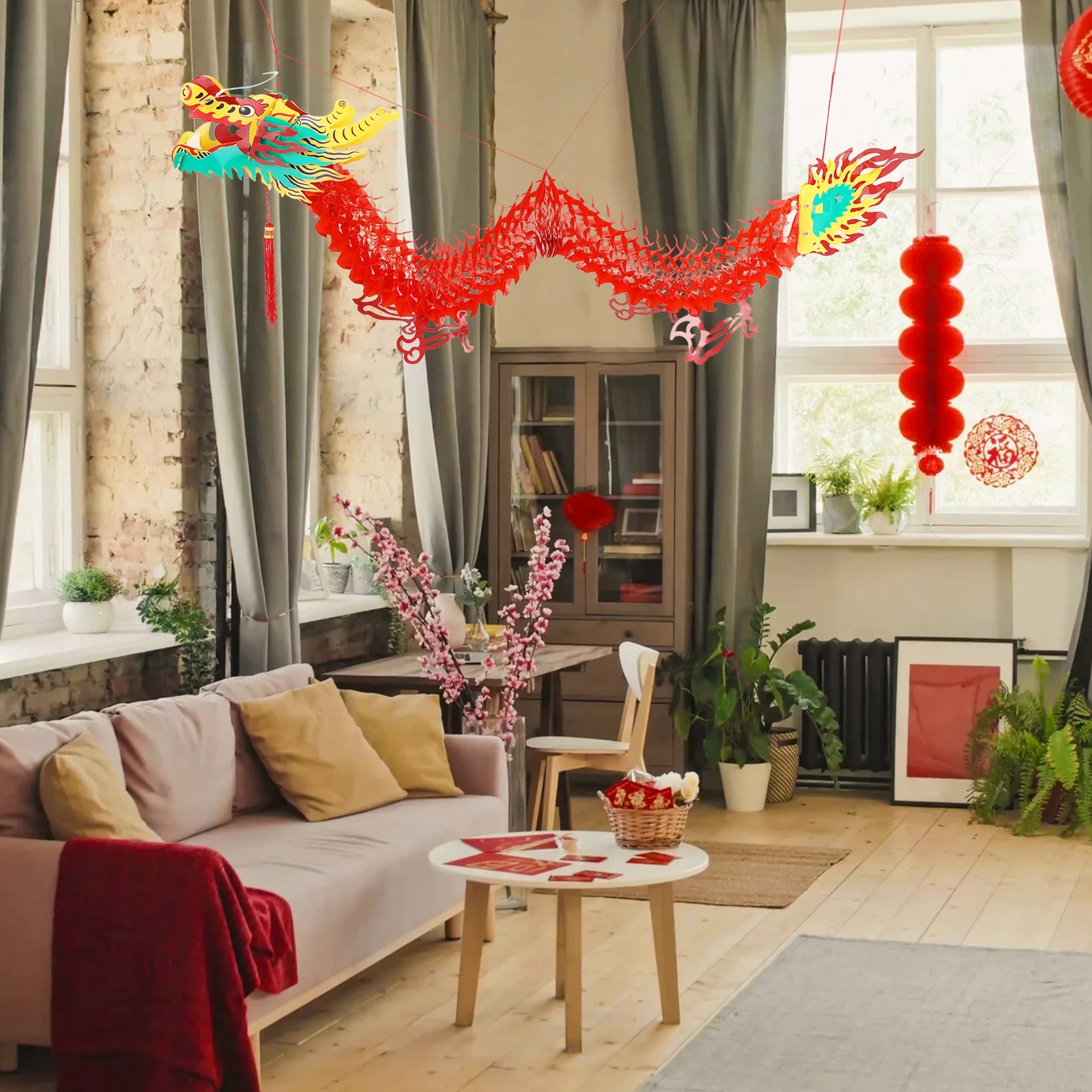 

Chinese Dragon Lantern Lamp Spring Festival Decoration New Year Ornament Hanging Light For Door Tree Window Ceiling Home