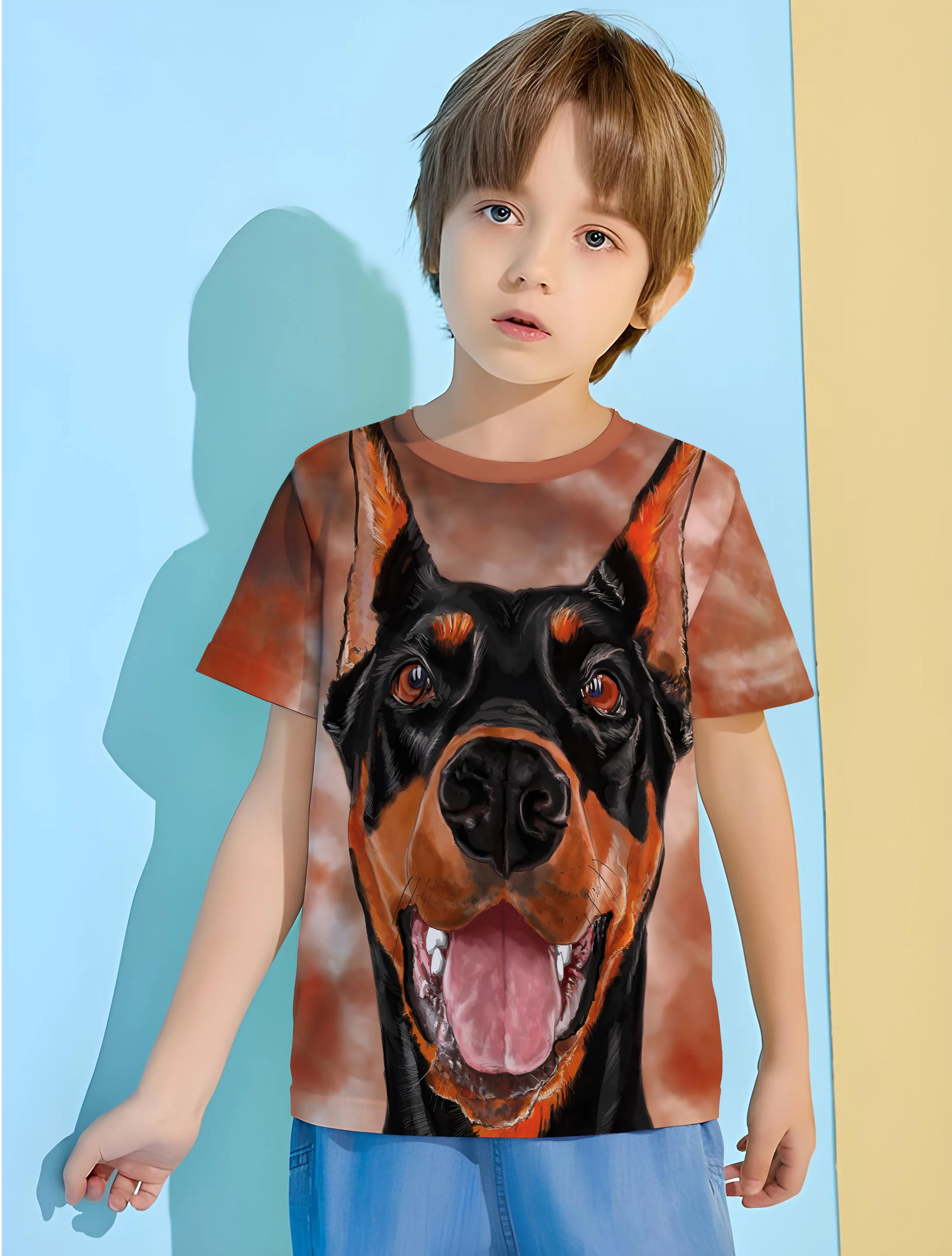 

Doberman Pinscher Clothing Boy Child T Shirt Clothing for Boys Korean Children's Clothes 2024 Kids Clothes Short Sleeve T-shirty