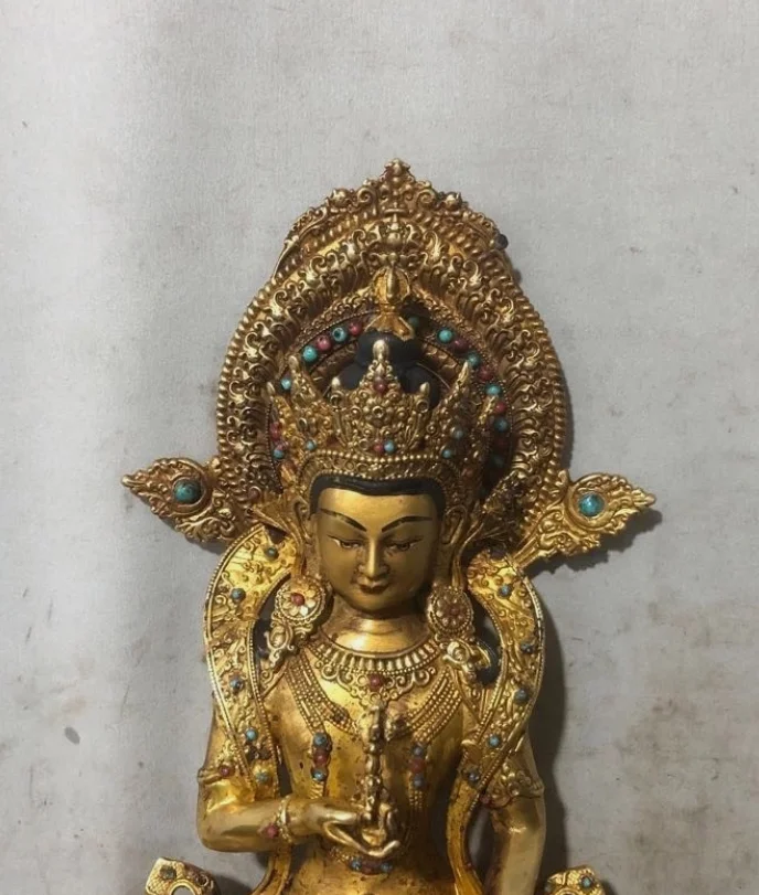 9'' Old Tibet Bronze Gilt Gems Tara Kwan-Yin GuanYin goddess buddha statue