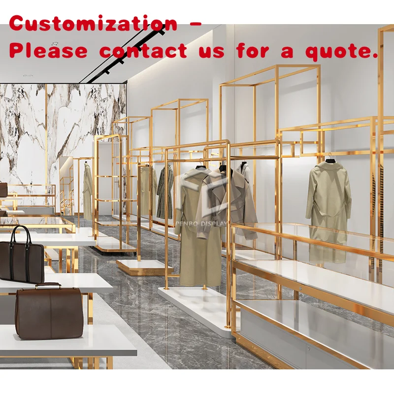 Tienda de ropa de estante de estantes de exhibición de soporte de ropa de vestir de mujer de gama alta personalizada