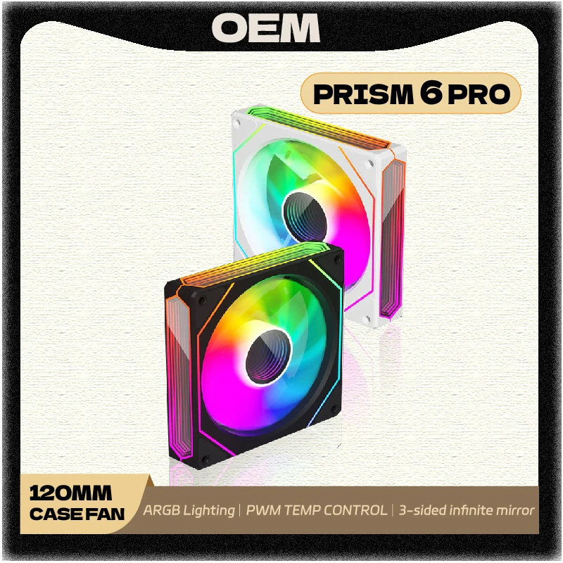 

OEM PRISM 6 PRO Вентилятор для ПК 120 мм 5 В 3-контактный ARGB 4-контактный ШИМ охлаждающий вентилятор 12 В Большой объем воздуха Вентилятор для корпуса компьютера ventilador
