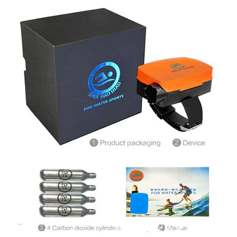 Portable Inflatable Wrist Strip Air Bag with 4pcs of Carbon Dioxide Steel Cylinder for Outdoor Water Sports Life-Safe Device