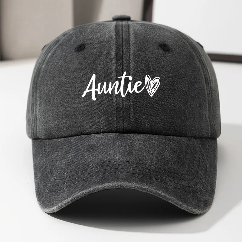 Auntie Heart Printed Baseball Cap Classic Slogan Solid Color Washed Distressed Dad Hats Lightweight Adjustable Sports Hat