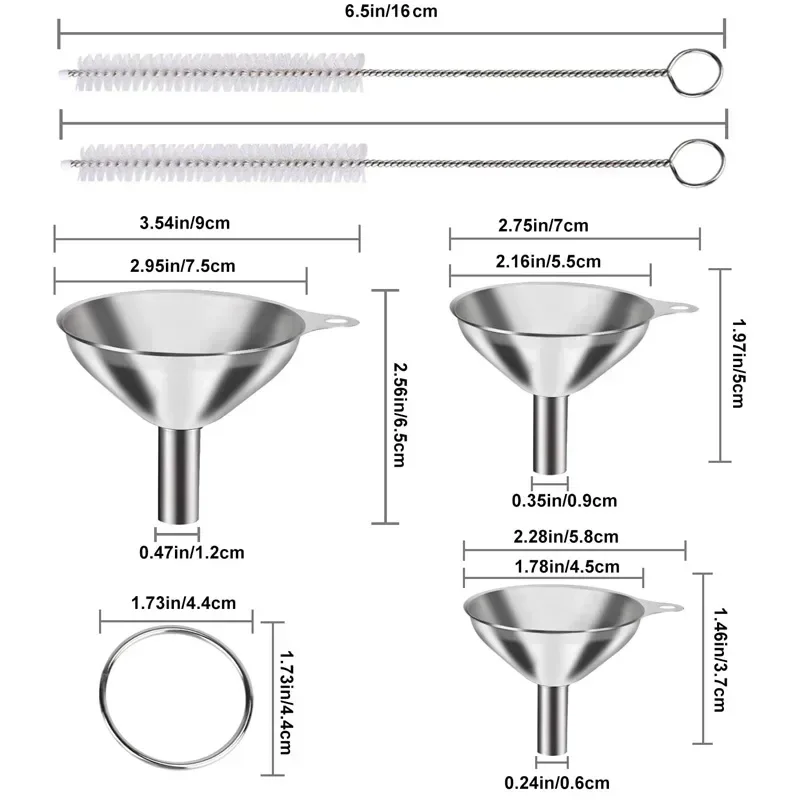 3/5 Pcs Stainless Steel Kitchen Funnels Set Food Grade Metal Funnels for Filling Bottles Small Funnels for Essential Oil Spices