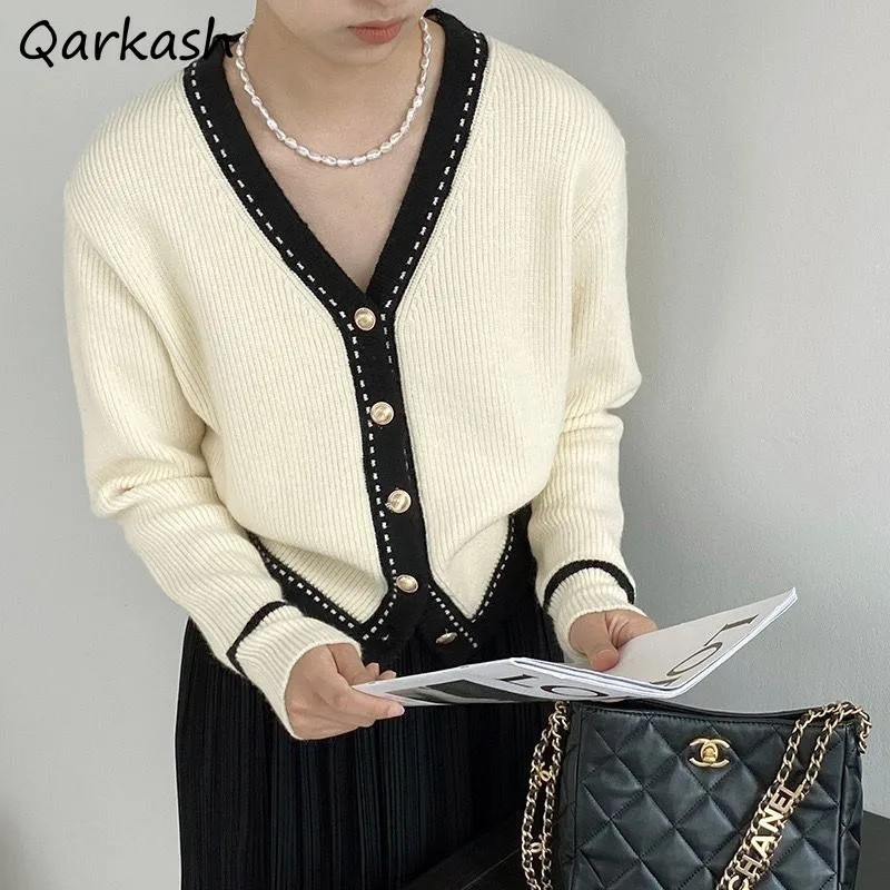 

Winter Cardigan Women Knitting V-neck Loose Panelled Vintage Chic Design All-match Female Autumn Coats Minority Elegant Slouchy