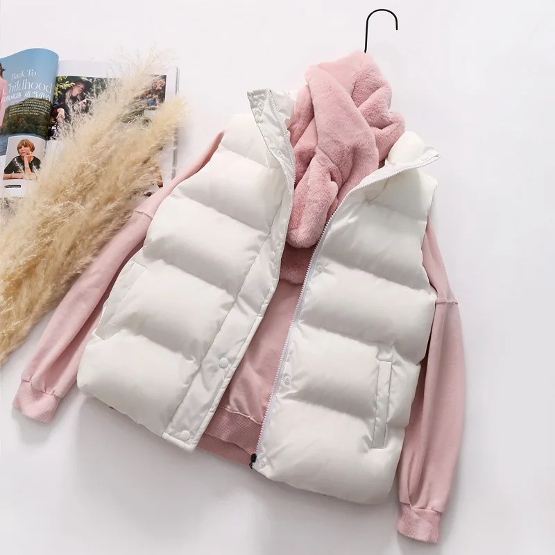 Down cotton vest women short autumn winter new Korean-style stand-up collar versatile student thickened vest coat fashion simple