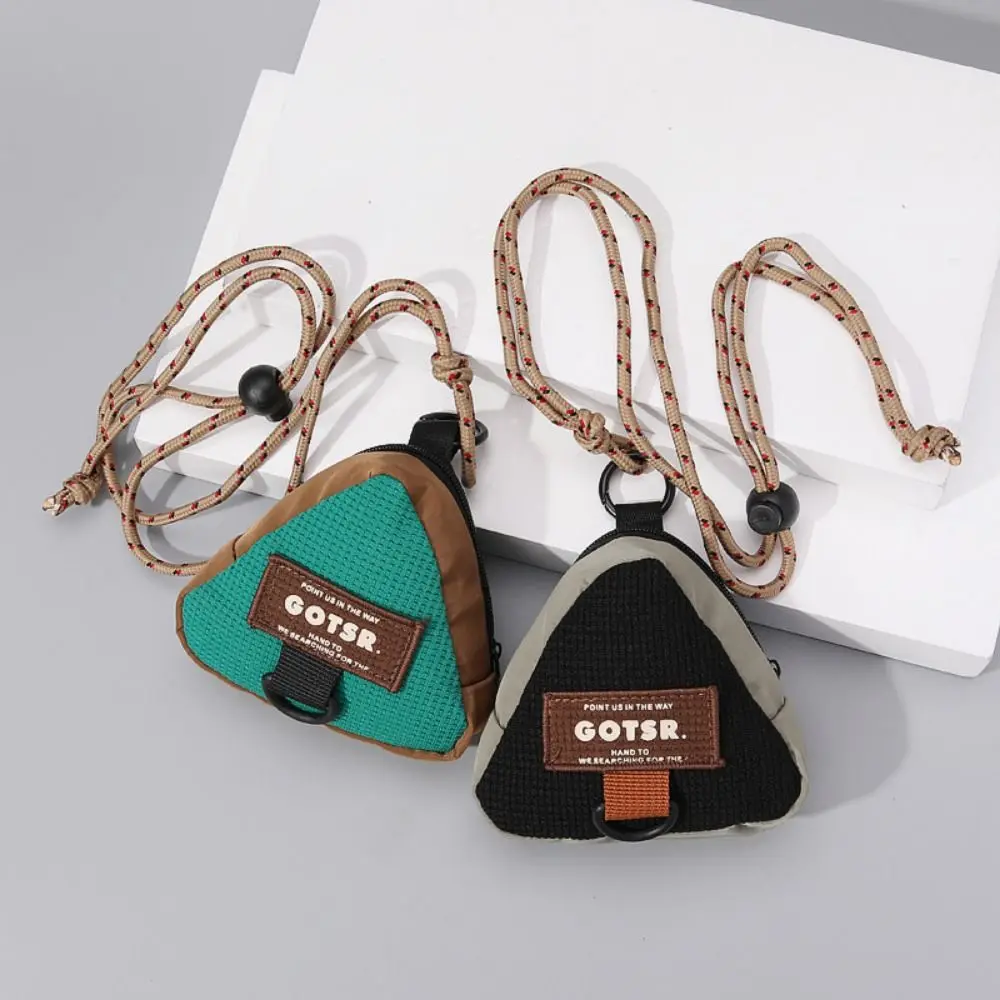 Creative Mini Hanging Neck Headphone Bag Zipper Canvas Headphone Pouch Personality Triangle Earphone Zipper Storage Bag Women
